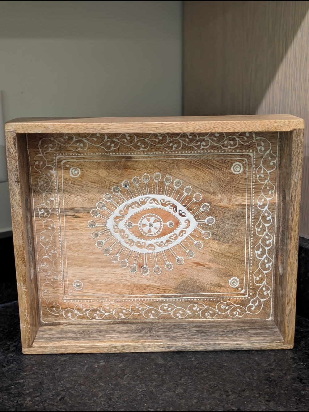 Wooden Decorative Tray with White Eye